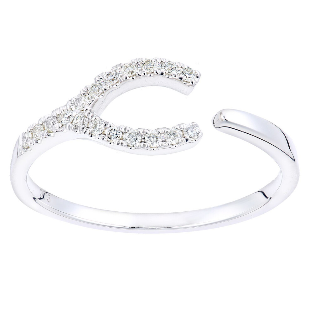 Jewelco London (K) 9Ct White Gold Round 10Pts Diamond Horseshoe Wishbone Dress Ring - Pr2axl0430w White,Gold