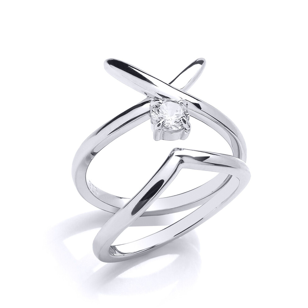 Jewelco London (P) Sterling Cz Solitaire Crossover Kiss Wishbone Bridal Rings Set - Gvr874 Silver