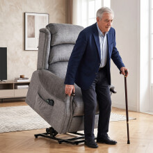 (Grey) HOMCOM Power Lift Recliner Chair with Vibration and Heat, Wood Grip