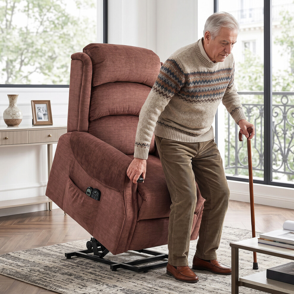 Homcom (Brown) Power Lift Recliner Chair With Vibration And Heat, Wood Grip