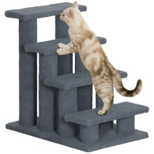 PawHut Katzentreppe, 4 Stufen, Haustiertreppe für Katzen, Haustiertreppe, Hundetreppe, Plüsch, 61 x 41 x 60 cm, Grau
