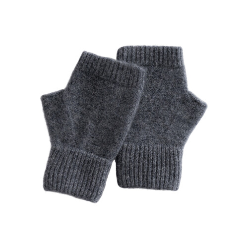Fingerless Wool Gloves With Flat Pattern Design-Dark Grey