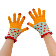 Stylish Flower Pattern Knitted Gloves For Women Teens Winter-3