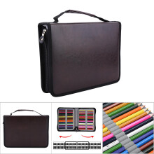 Large Brown Pencil Case 150 Slots PU Leather