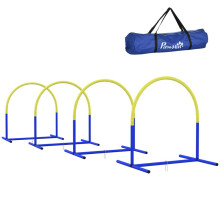 PawHut Agility-Set für Hunde, Hundetraining, 4 Bögen, für Anfänger, mit Tragetasche, Blau+Gelb, 88 x 64 x 95 cm