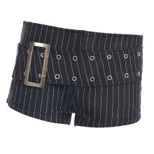 Low Rise Denims Shorts Grommet Eyelet Belted Mini Shorts-L