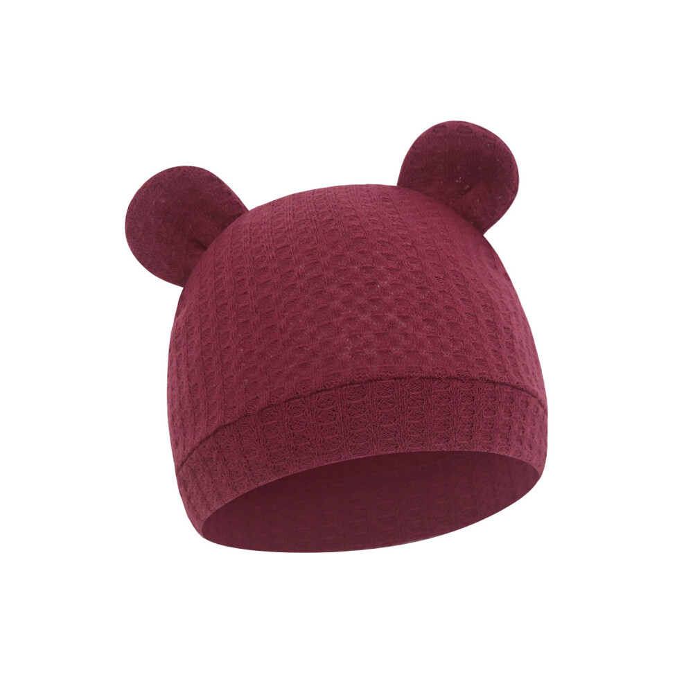 Waffles Knit Newborn Cap Soft Breathable Fabric Hat-Burgundy