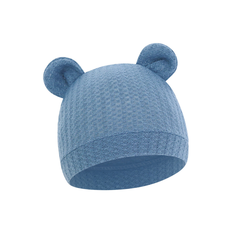 Bear Ears Style Hat Elastic Newborn Hat Waffles Knit-Dark Blue