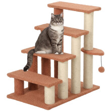 Haustiertreppe, Kratzbaum, 4-stufig, für Tiere bis 5 kg, 60 x 40 x 64 cm, braun