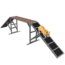 Agility-Brücke für Hunde mit Sicherheitsstange, rutschfester Oberfläche, wetterfest, Agility-Gerät für Hunde bis 40 kg, 335 x 55 x 60 cm, grau