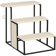 PawHut Katzentreppe mit Kratzbrett, 3 Stufen, Spielball, robust, Stahl + Sisal, Cremeweiß + Schwarz, 51 x 54 x 53 cm