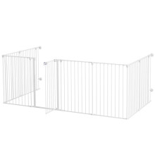 2-in-1 Welpenlaufstall und Sicherheitsgitter, 8 Paneele, abschließbare Tür, Stahl, 90 cm hoch, weiß
