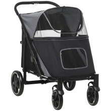 Hundebuggy, faltbar, mit 1 Aufbewahrungskorb, 112 cm x 65 cm x 100 cm, grau