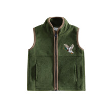 (2-3 Years, Army Green) Toddle Boy Fleece Vest Stand Collar Mallard Duck Embroidery Zipper Front Sleeveless Jacket with Pockets