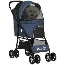 PawHut faltbarer Hundebuggy, 1 Korb, 1 Kissen, 1 Seitentasche, 81 cm x 48 cm x 99 cm, grau