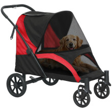 Hundebuggy, faltbarer Hundebuggy für große Hunde, Haustierbuggy mit 4 Rädern, Sicherheitsleinen, Bremsen, schwarz