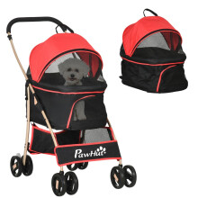 PawHut 2-in-1 Hundebuggy/Hunde-Trolley, faltbar, 1 Korb, 1 Tasche, 82 cm x 49,5 cm x 98 cm, Rot