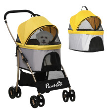 PawHut 2-in-1 Hundebuggy/Hunde-Trolley, faltbar, 1 Korb, 1 Tasche, 82 cm x 49,5 cm x 98 cm, Gelb