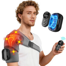Magnetic Remote Shoulder Massager-Cordless Heating 4 Motors Vibration Massage-Timer Hot Compress Shoulder Pad-Muscle Relax
