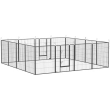 Pentujen leikkiaitaus, modulaarinen, 16 elementtiä, 2 ovea, säänkestävä, terästä, 3,2 x 3,2 x 1 m, harmaa