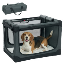 Faltbare Hundebox, Hundetransportbox mit herausnehmbarem und waschbarem Kissen, Bezug aus Oxford-Gewebe, für Hunde bis 20 kg, olivgrün