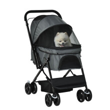 PawHut Hundebuggy, Haustierbuggy für kleine Hunde und Katzen, Oxford Dunkelgrau, 76,5 x 52 x 95 cm