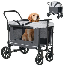 Faltbarer Hundebuggy für Hunde und Katzen bis 30 kg, 110 x 65 x 102 cm, dunkelgrau