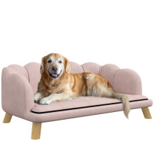Hundesofa für mittelgroße und große Hunde bis 25 kg, robustes Holz, gepolstert, rosa