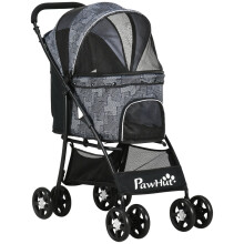 PawHut faltbarer Hundebuggy, 1 Korb, 1 Kissen, 1 Seitentasche, 81 cm x 48 cm x 99 cm, grau