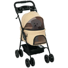 Hundebuggy, faltbar, mit 2 Sicherheitsleinen und 2 Getränkehaltern, 67 x 45 x 96 cm, khaki