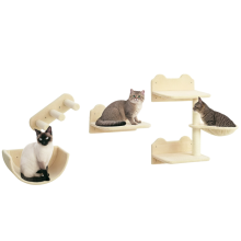 Kletterwand-Set für Katzen, 4-teilig, mit Katzentreppe, Hängematte, Plattform und Kratzbaum, beige