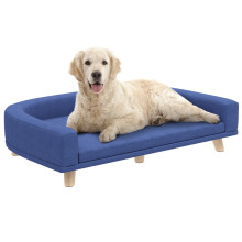 Hundebett, Hundesofa, Haustiersofa, Eukalyptusholz, 98 x 67 x 25 cm, blau