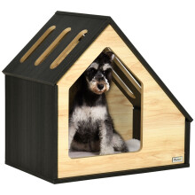 Pawhut Hundehütte/Höhle für drinnen mit Kissen, Hundehöhle mit schrägem Dach, Katzenhaus für kleine Hunde bis 8 kg, 60 x 40 x 59,2 cm, Braun