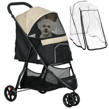 Haustierbuggy, Hundebuggy, faltbar, mit Regenschutz, 2 Getränkehaltern, blau + khaki