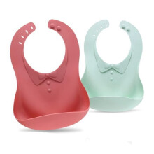 Slabbetjes, siliconen babyslabbetjes, zacht, lichtgewicht, wasbaar siliconen slabbetje met grote opvangzak voor etensresten - 2 stuks