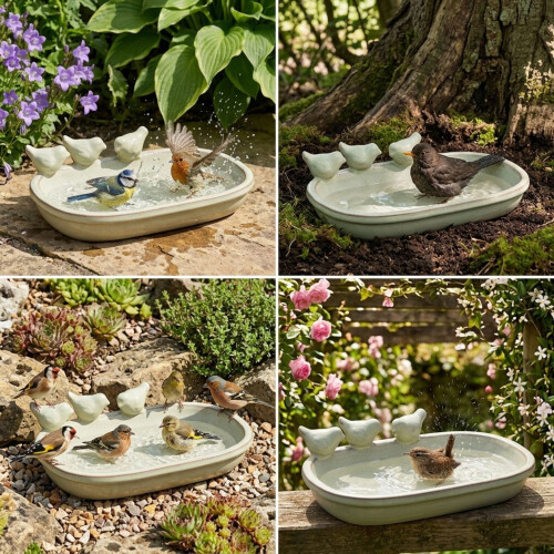 Sage Ceramic Bird Bath Garden Decor Wild Bird Water Bowl 1