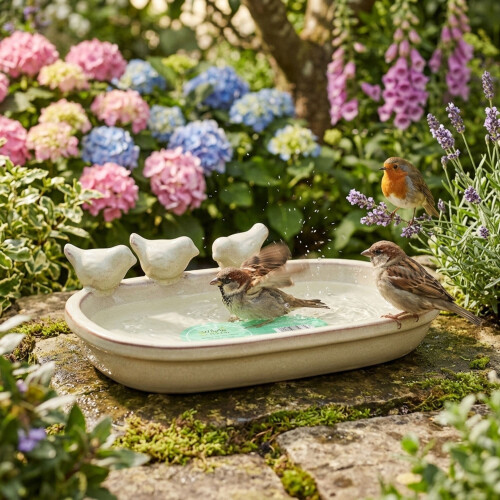 Sage Ceramic Bird Bath Garden Decor Wild Bird Water Bowl 2