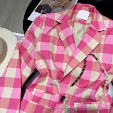 (A, 140cm) Girls Korean style plaid blazer 2026 new spring and autumn children's mid-length lapel single-breasted blazer