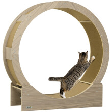 Katzenlaufrad, 91 cm, mit Bremse, Kratzmatte, Laufrad für gesunde Katzenbewegung, Walnuss