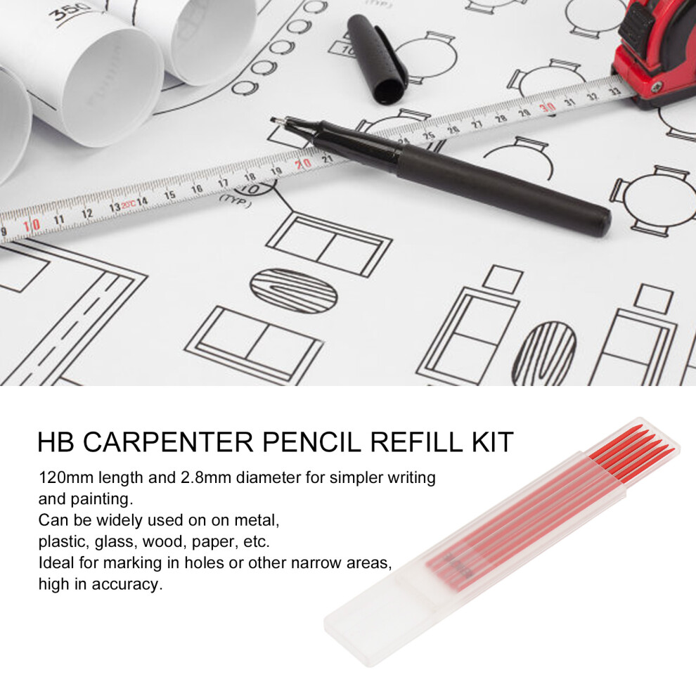 6 Wax Carpenter Pencil Refills 2.8Mm Red