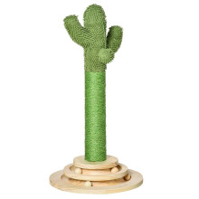 PawHut Kratzbaum, 60 cm hoch, kaktusförmig, für Katzen unter 5 kg, mit Sisalseil, Spielball, Holzball und Plattform, Grün + Natur