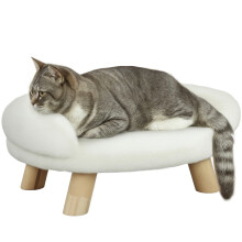 Haustierbett für Katzen und Hunde bis 5 kg/30 cm, waschbarer Plüschbezug, cremeweiß, 47 x 40 x 20 cm