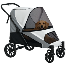 Hundebuggy, faltbarer Hundebuggy für große Hunde, Haustierbuggy mit 4 Rädern, Sicherheitsleinen, Bremsen, grau