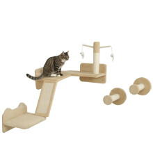 Kletterwand-Set für Katzen mit Kratzstämmen, Sprungplattformen und Spielbällen zum Klettern und Ausruhen, beige