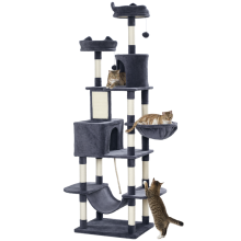 Katzenbaum 206 cm mit Höhle, 2 Spielbällen, Sisalstämmen, Plattform für große Katzen, dunkelgrau