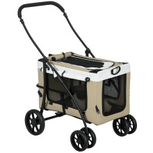 Hundebuggy, Haustierbuggy, Hundebuggy, faltbar, mit abnehmbarem Korb, 81 x 58 x 97,5 cm, schwarz+khaki+weiß
