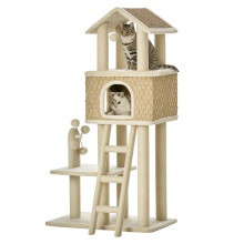 Buitenruimte met kattenmand inclusief speelgoed, sisal pluche, kaki + beige + koffie