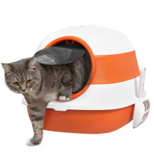Katzentoilette mit Deckel und Streuschaufel, für Katzen bis 5 kg, 52 x 41 x 38 cm, weiß/orange