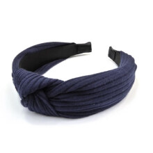 Haarband met geplooide stoffen strik, 5,5 cm, effen marineblauw - RC004894