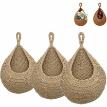 3-delige hangende fruitmand, aan de muur te bevestigen fruit- en groentemand, handgevlochten jute wandmand in Gou-vorm